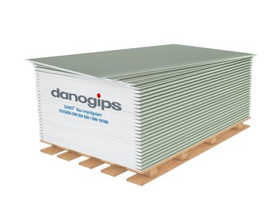 Palette mit danogips DANO Bau imprägniert Gipskartonplatten